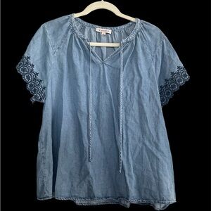 Nanette Lepore Blue Tie Front Short Sleeve Blouse